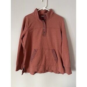 LL Bean Sweatshirt XL Pullover Snap Orange Rust Organic Cotton Gorpcore Hiking